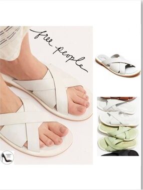 Free People Del Mar White Leather Slide Sandals Slip On Flat Criss Cross Mule 37